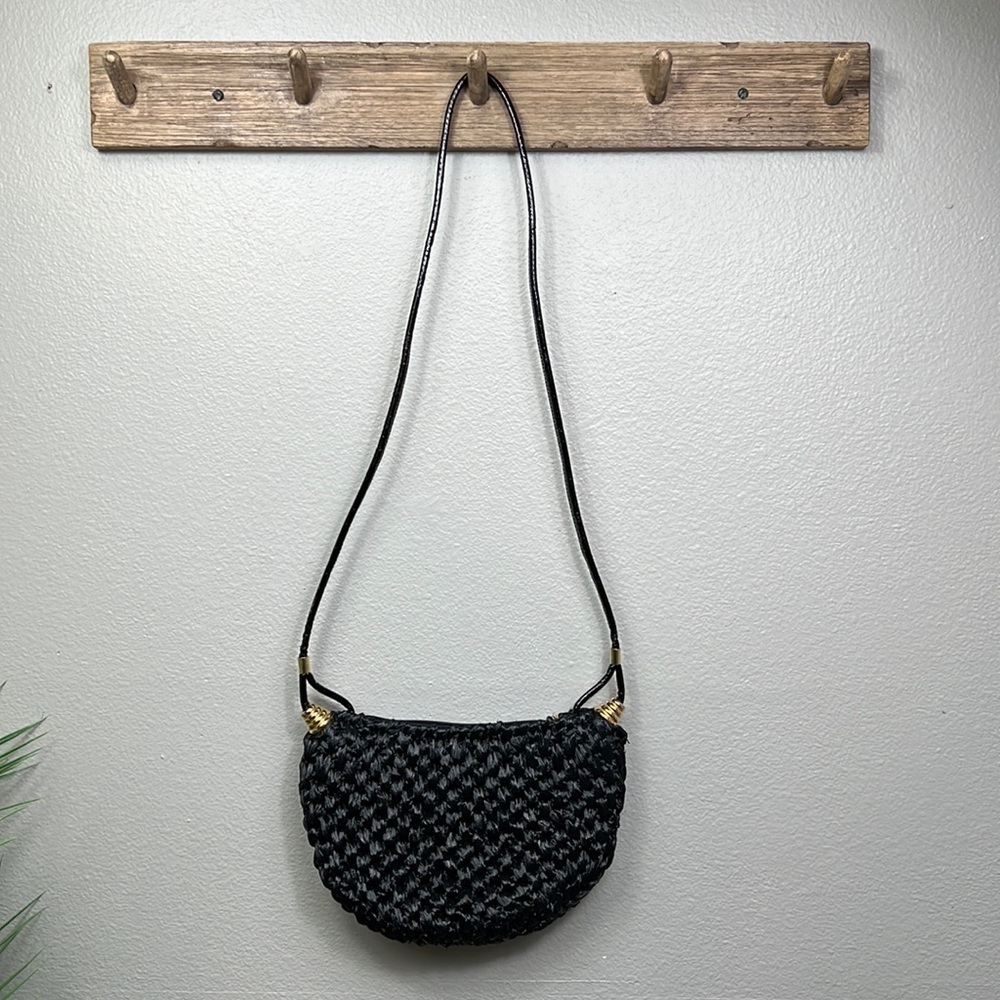 Rodo Italian Crescent Black Woven Crossbody